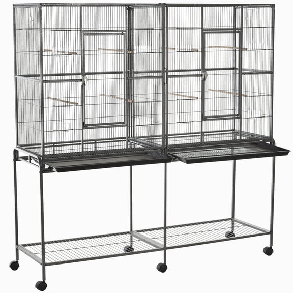 65 Inch Large Rolling Bird Cage with Removable Stand Metal Aviary for Parrots and Cockatiels