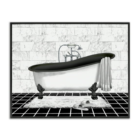 Stupell Industries Marble Pattern Bath Typography Painting Black Framed Art Print Wall Art, 14 x 11
