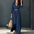 thumbnail image 6 of Women's Collared Button Front Shirt Maxi Dress, Long Sleeve Waist Tie Belted Dress, Casual Commuter Vacation Flowy Long Dress for Summer Outfits Dark Blue M(M), 6 of 9