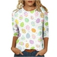 thumbnail image 2 of POTETI Easter ,Womens Bunny Rabbit Summer 3/4 Sleeve Crew Neck Womens Shirts, 2 of 5