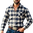 thumbnail image 2 of SGFCWSX Men's Flannel Shirt Plaid Long Sleeve Button Down Western Casual with Chest Pocket Shirts Dark Blue Size XL, 2 of 5