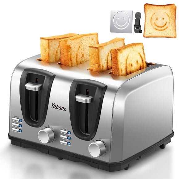 Carita sonriente Toaster Yabano de acero inoxidable con 4 cortes y 7 ajustes