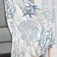thumbnail image 2 of 1pc Vintage Nautical-Style Starfish & Shell Plush Blanket - Comfortable Lightweight Polyester Blanket In Blue & Cyan Color With Coral Reef Pattern, Hypoallergenic, Machine Washable, 2 of 11