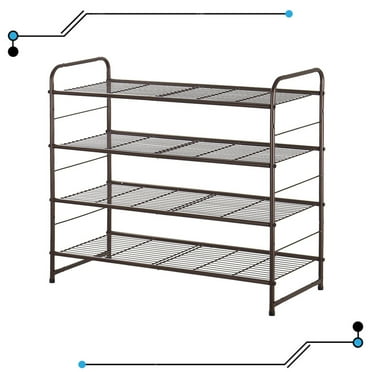 Auledio 3 Tier Metal Shoe Rack,Freestanding and Stackable Organizer for Bedroom Closet Entryway in Silver