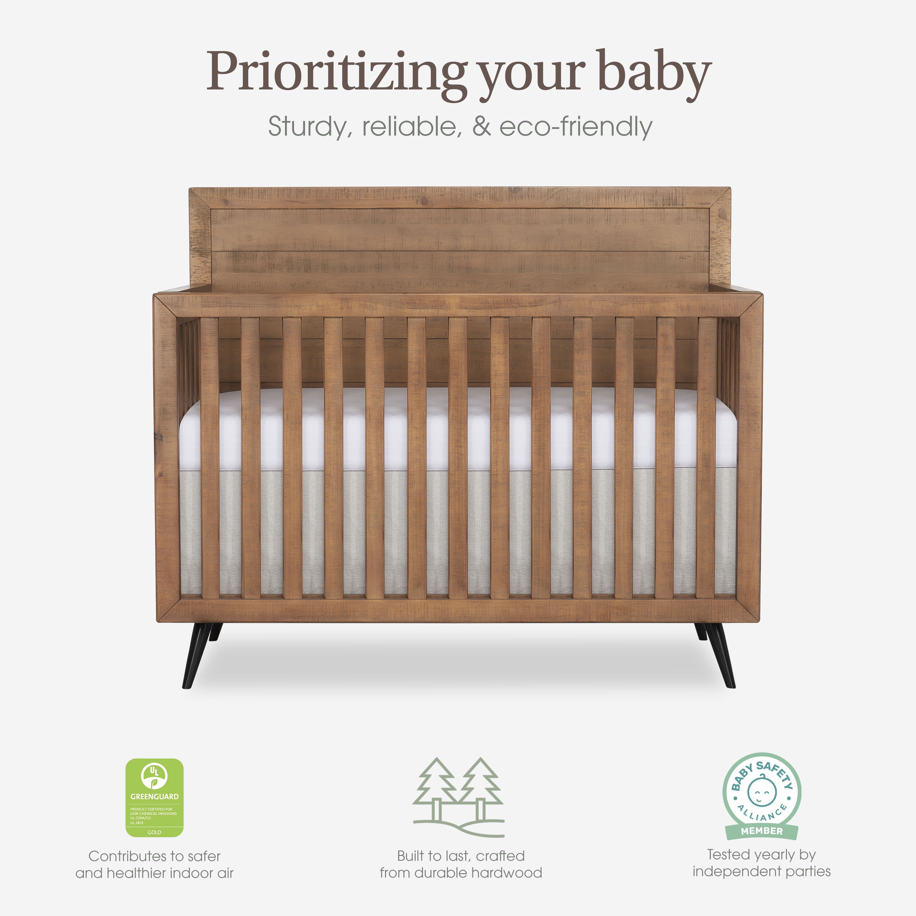 Evolur Stilnovo Mid Century 4-in-1 Convertible Crib, Sugarcane