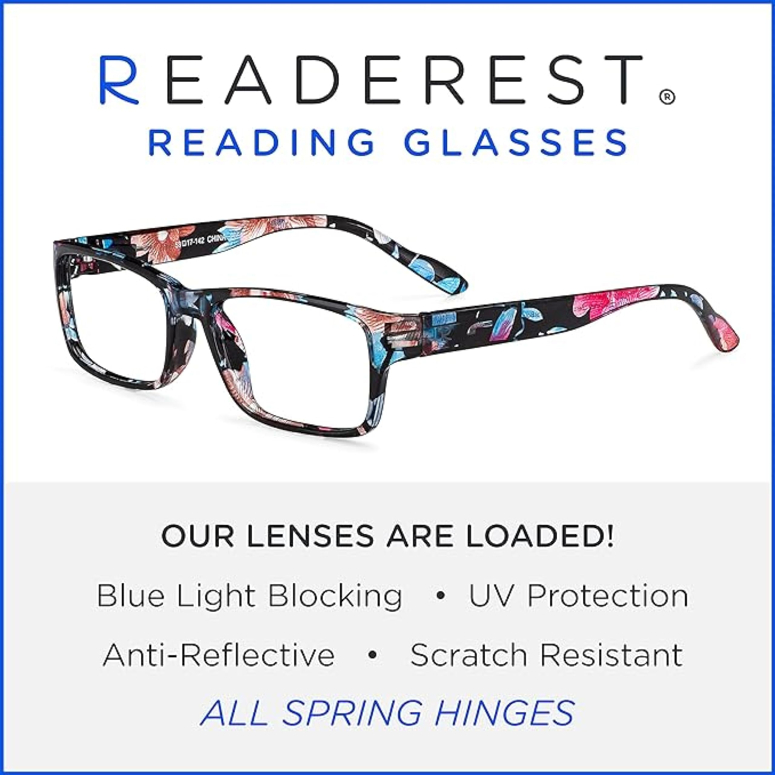Readerest Blue Light Blocking Reading Glasses Floral 000 Magnification