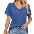 thumbnail image 1 of Camisas de mujer con cuello en V, manga corta/larga, camisetas de algodón, camisetas básicas, lavado a máquina, 1 of 5