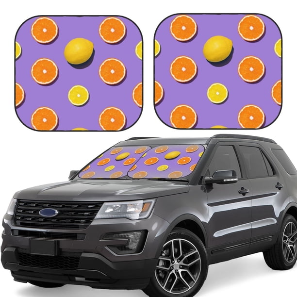 Balery Yellow Lemon And Orange Parasol para parabrisas de coche de 2 piezas | Parasol plegable para parabrisas delantero de coche para la mayoría de sedanes-Medium