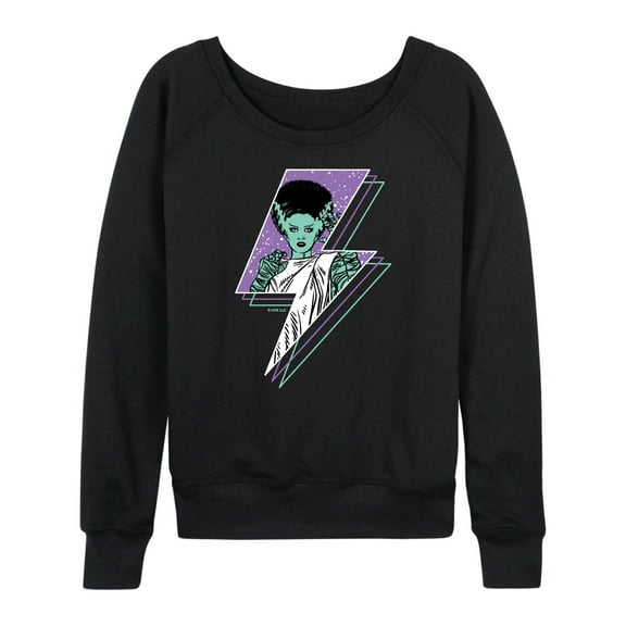 Classic Monsters - Bride of Frankenstein Retro Lightening Bolt Comic - Women's Lightweight French Terry Long Sleeve Shirt
