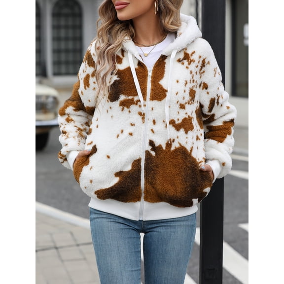 Warm Zip-Up Hooded Jacket (XL, MultiBrown)
