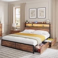 thumbnail image 3 of Gyfimoie Full Bed Frame with 4 Storage Drawers, LED Bed Frame with Wireless Charging & Outlets & USB & Type-C Port, Metal Platform Bed Frame with 2-Tier Storage Headboard, No Box Spring Needed(Full), 3 of 8