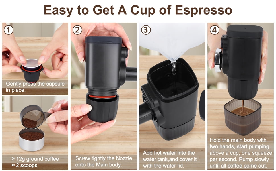 Mini Espresso Machine, Portable Espresso Maker Compatible for Capsules and Coffee Powder, Small Travel Coffee Maker, Manually Operated, 15 Bar Pressure, Perfect for Camping.