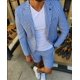 thumbnail image 3 of Conjunto de traje de chaqueta para hombre, conjunto de 2 piezas de chaqueta y pantalones cortos de dos botones con solapa con muesca y rayas verticales informal para hombre, 3 of 3