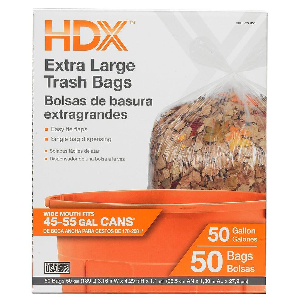 HDX 50 Gallon Extra Large Clear Trash Bags 50 Count Garbage Kitchen