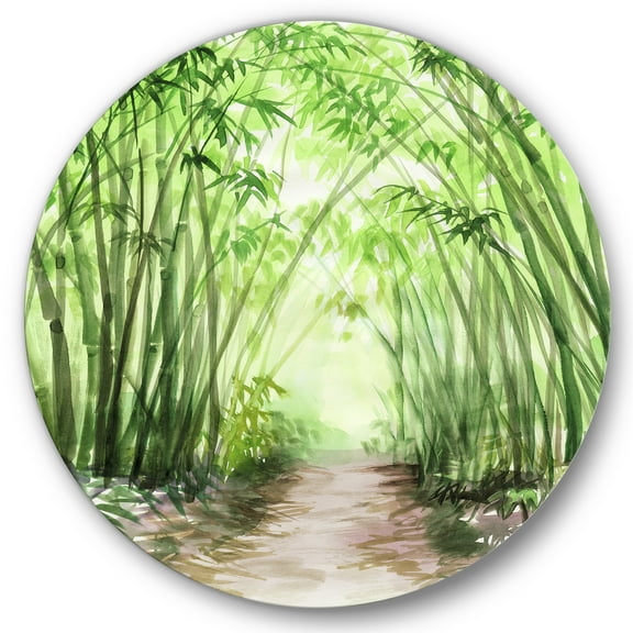 Designart 'Little Road Through Bamboo Forest' Traditional Circle Metal Wall Art 36x36 - Disc of 36