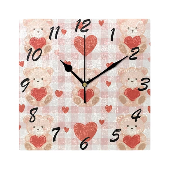 Square Wall Clock Silent Non-Ticking Battery Operated Retro 7.78" Clock for Bedroom Living Room Decor Cute Bear Pattern