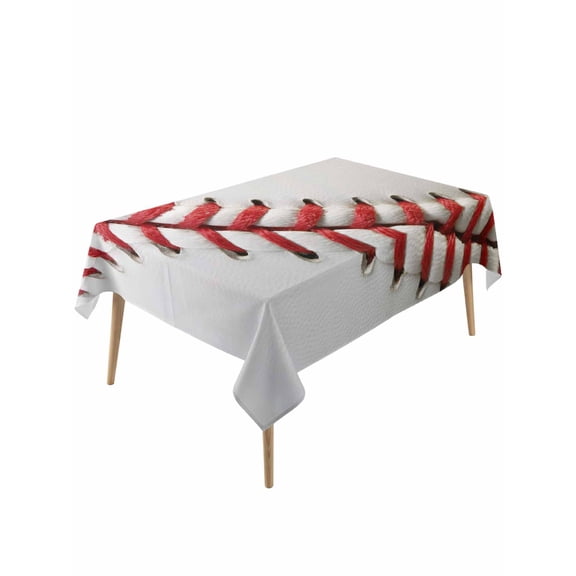 Baseball Table Cloth, Red White Texture Sports Ball Minimalist Waterproof Tablecloth for Rectangle Tables, Reusable Washable Fabric Table Cover for Restaurant Kitchen Dining Tables 60"x120"