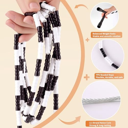 YUEDONG Soft Beaded Jump Rope - World Champion Luke Boon Recommended, Adjustable Tangle-Free, Pain-Free TPU Beads & Anti-Slip Long Handles, Fitness Workout for Adults Kids with Carry Bag