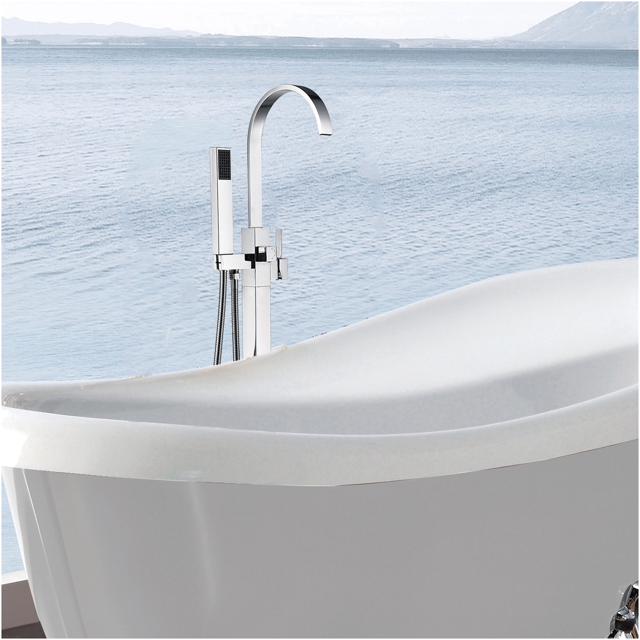 JERFIT Modern Freestanding Bathtub Faucet with Hand Shower, Chrome Finish 3.9 GPM Waterfall Tub Filler for Bathroom