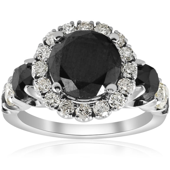 Pompeii 5ct Black & White Diamond Halo Engagement Ring 14k WHite Gold (I/J,I1-I2)