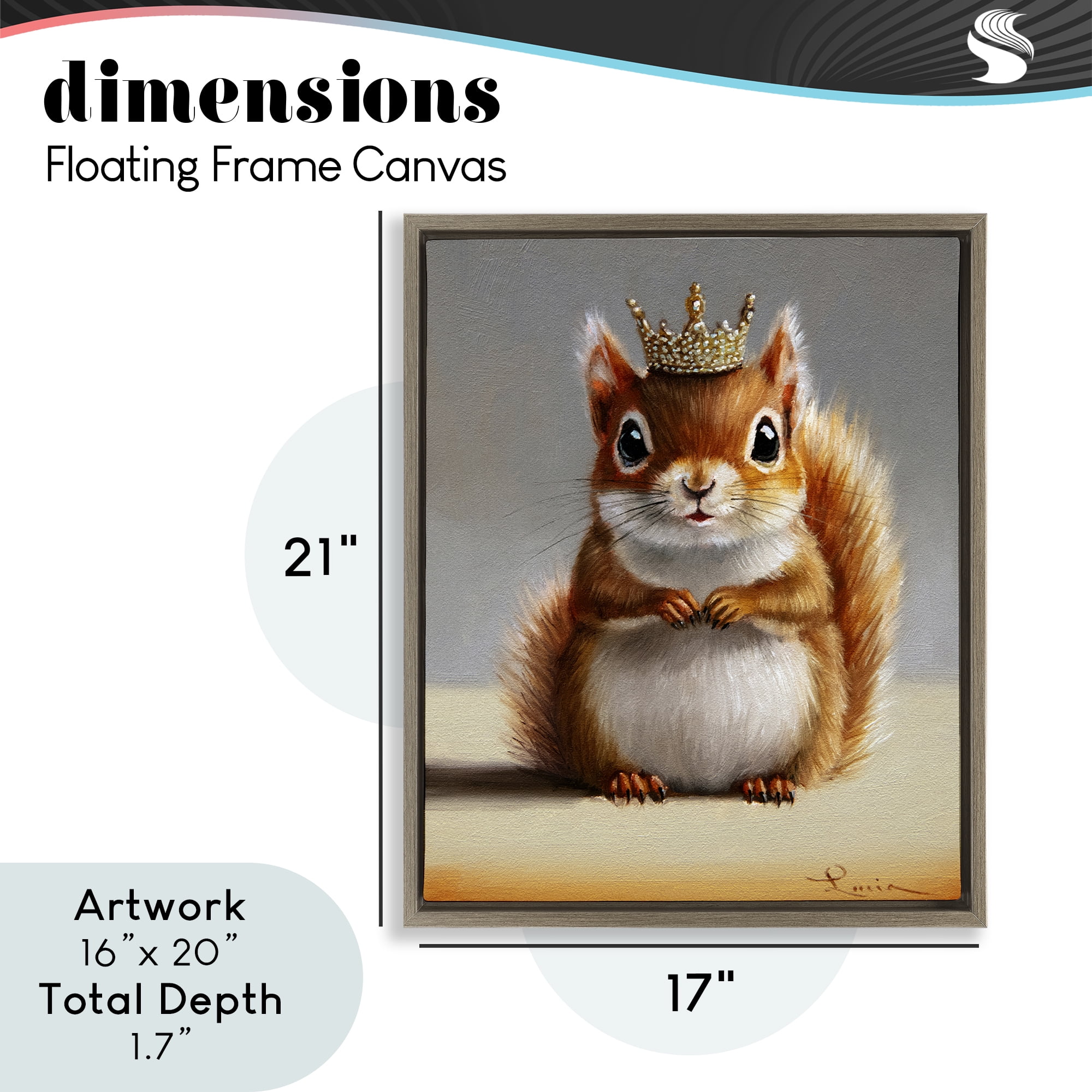 Fancy Crowned Squirrel Brown Framed Floater Canvas Wall Art, design by Lucia Heffernan