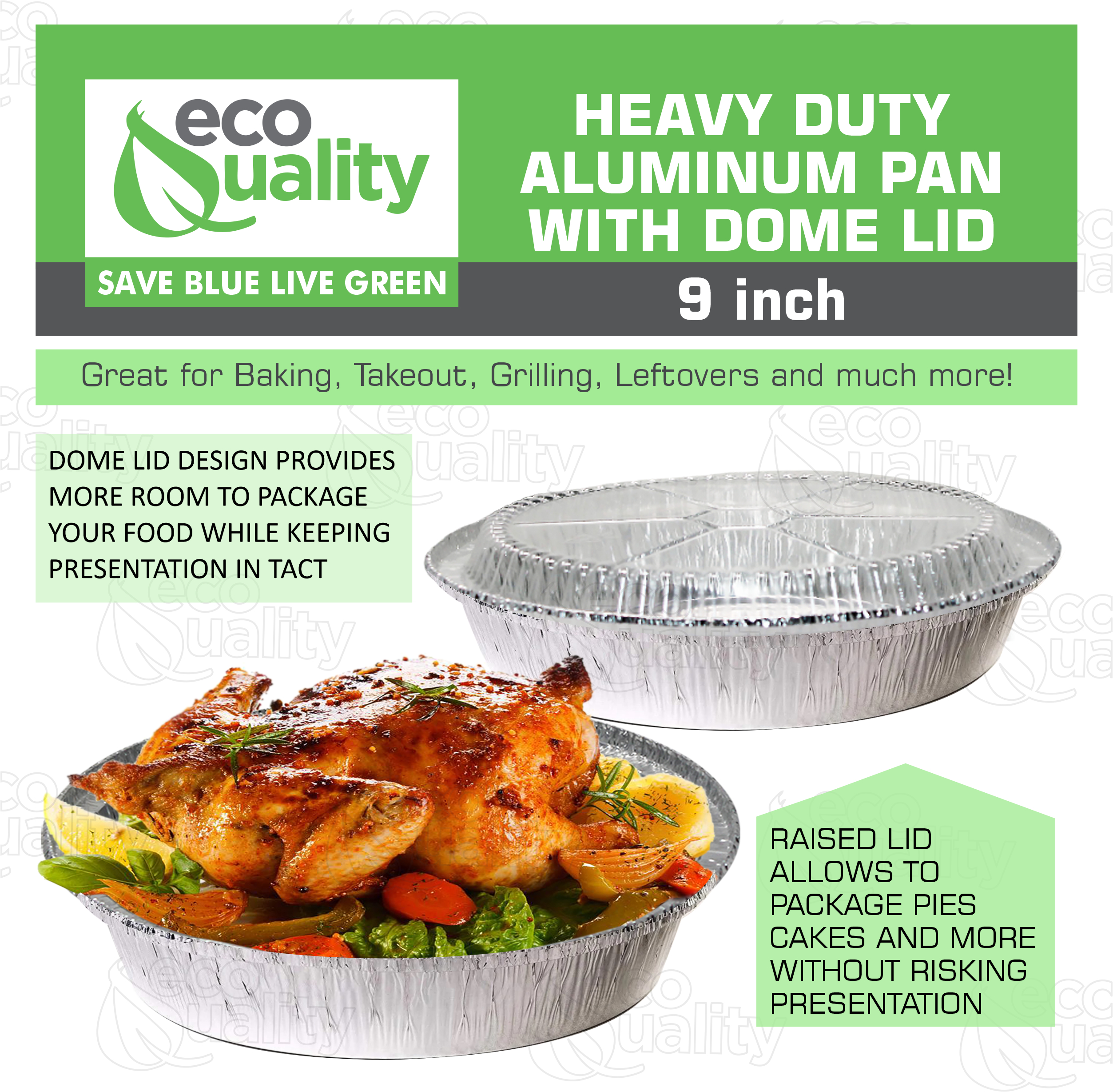 [300 Pack] 9 Inch Disposable Round Aluminum Foil Take-Out Pans with Plastic Lids Set - Disposable Tin Containers, Perfect for Baking, Cooking, Catering, Cake Pans, Parties, Restaurants by EcoQuality - image 5 of 7