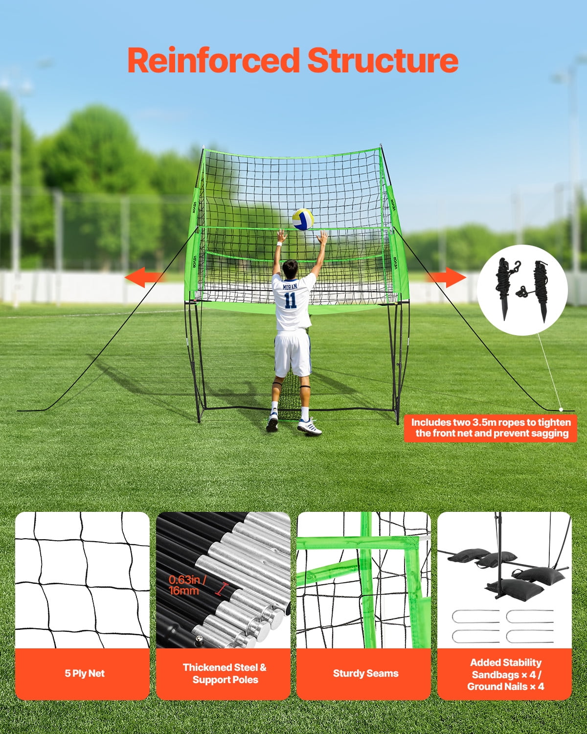 VEVOR Volleyball Training Net System, Freely Height-Adjustable Practice Equipment with Ball Return,8x11ft Portable Net Station,Easy Setup for Backyard Indoor Outdoor Serving Spiking Improve Accuracy