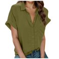 thumbnail image 3 of Kcolen Womens Button Down Shirts Dressy Casual Short Sleeve Pullovers Womens Tops Trendy Solid Color Drop Shoulder Casual Plus Size Work Blouses Business Outfits Fashion Clothing,Army Green, 3 of 6