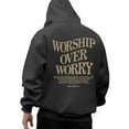 thumbnail image 3 of Christian Hoodies for Men 2025 Worship Over Worry Letter Graphic Hoodie with Pockets Hooded Sweatshirt Pullover Tops, 3 of 6