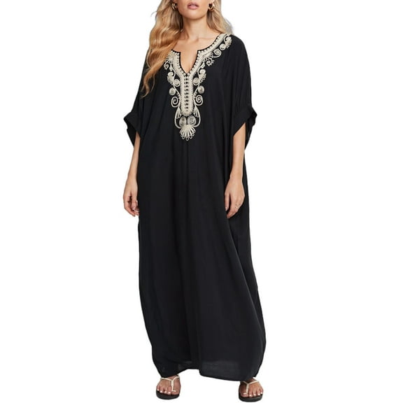 Edolynsa Kaftan Dresses for Swimweat Women Plus Size Bathing Suit Cover up Loose Caftan Loungewear Mumu Dress Beach Tops…