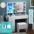 Vanity Desk with Mirror, Lights, Charging Station, RGB 3 LED