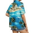 thumbnail image 4 of Huresd Hawaiian Shirts for Women Palm Tree Button Down Short Sleeve Holiday Tropical Blouse Sky Blue 2XL, 4 of 6