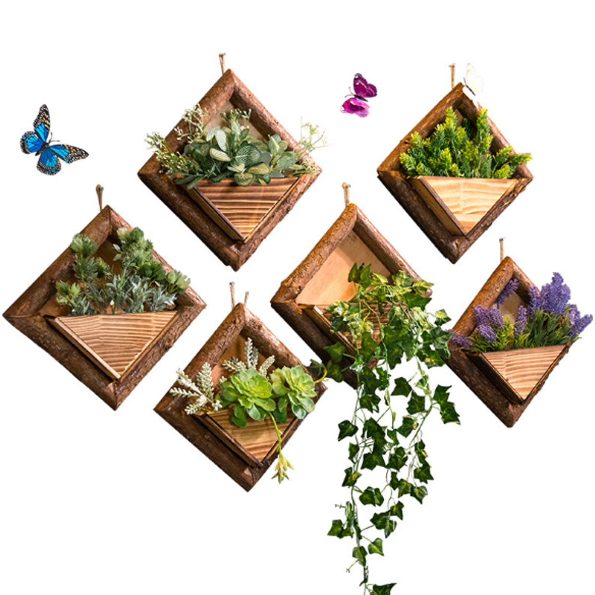 Download 1x Wooden Wall Mounted Shelf DIY Artificial Hanging Rack Flower Plant Display Stand Holder Home ...