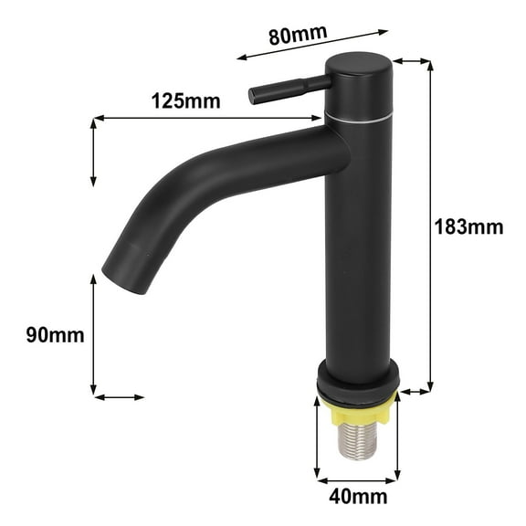 304 Stainless Steel Black Single Cold Sink Faucet Bathroom Counter Basin Faucet