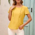 thumbnail image 1 of Blusa con cuello redondo para mujer, manga corta, volantes, empalme, botón de ojo de cerradura, c Romacci Mujeres blusa de cuello-o, 1 of 7