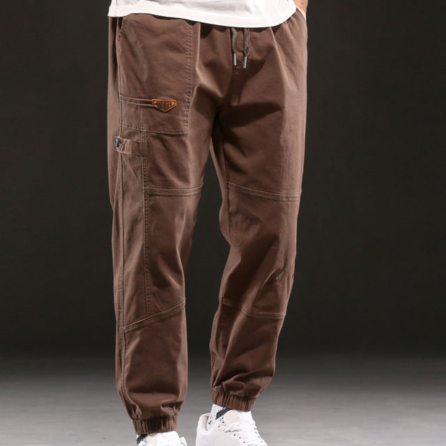 Pantalones largos para hombre, estilo casual, con cintura elástica y bolsillos, a la moda para exteriores