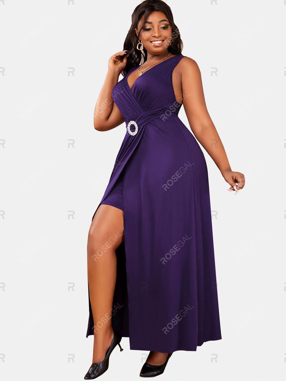 Maxi Vestido Manga Larga Cuello en V Talla Extra Rosegal vestidos de fiesta tallas grandes Bodega Aurrera en linea