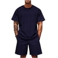 thumbnail image 3 of Men's 2 Piece Set Polyester Quick Dry Shorts Summer Casual Outfits Short Sleeve Crewneck Elastic Waist Drawstring Travel Beach Workout Vacation Activewear | Zenithor,Navy 3XL, 3 of 7