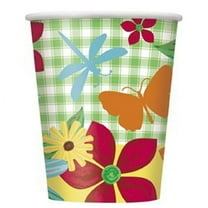 Various Disposable Paper Cups, 9oz, Garden Check Floral, 8 Count