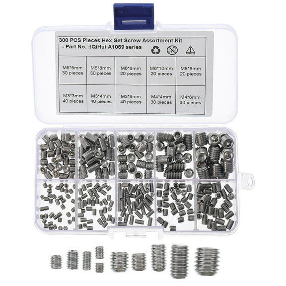 ROMANSENTIAL Set Screw Assortment Kit of 300Pcs Stainless Steel Screws M5