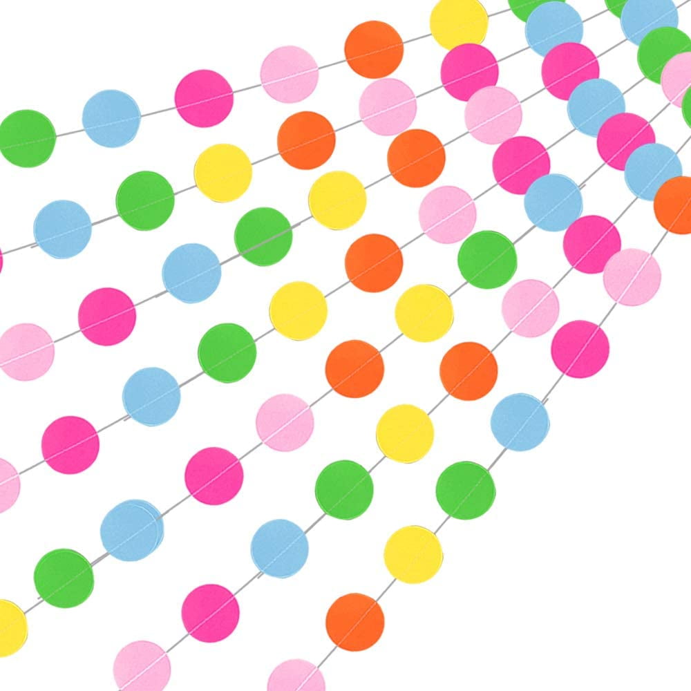 6 pcs Round Paper Garland, 78ft Rainbow Circle Dots Paper Garland for Christmas, Wedding, Baby Shower and Birthday Party