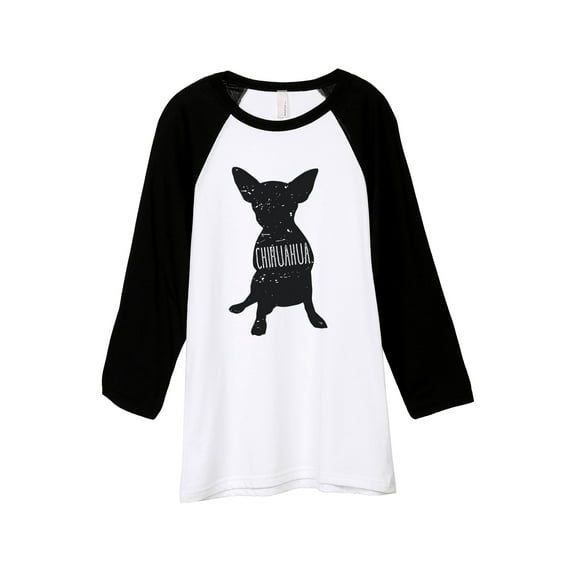 Thread Tank Chihuahua Dog Silhouette Unisex 3/4 Sleeves Baseball Raglan White Black Small