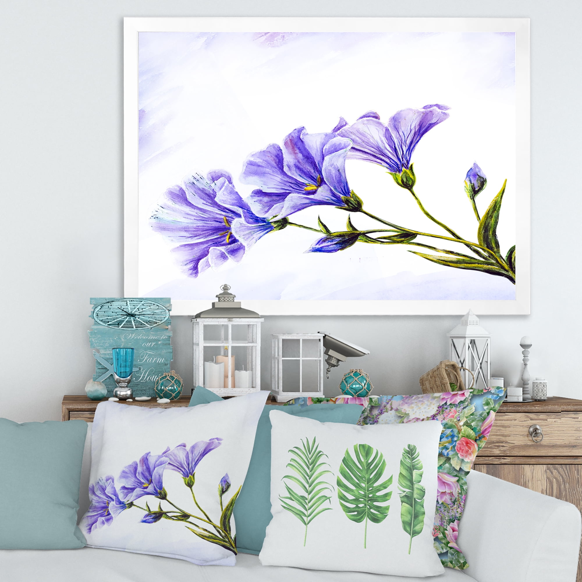 Designart 'Blue Wildflowers With Leaves II' Traditional Framed Art Print
