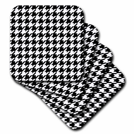 Large Houndstooth Color 3dRose Black and white houndstooth pattern - large - preppy trendy stylish classy classic chic fashionable, Soft Coasters, set of 4 ()