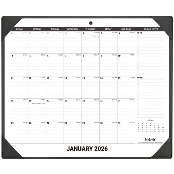 Nekmit Desk Calendar 2026-2027 with PU Desk Pad, 21" x 16 1/2", Black