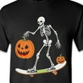 thumbnail image 4 of Halloween Skeleton T-Shirt Pumpkin Graphic with Short Sleeve | Crewneck 100% Cotton Soft Graphic Print Unisex Tee, Black, Size XL, 4 of 6