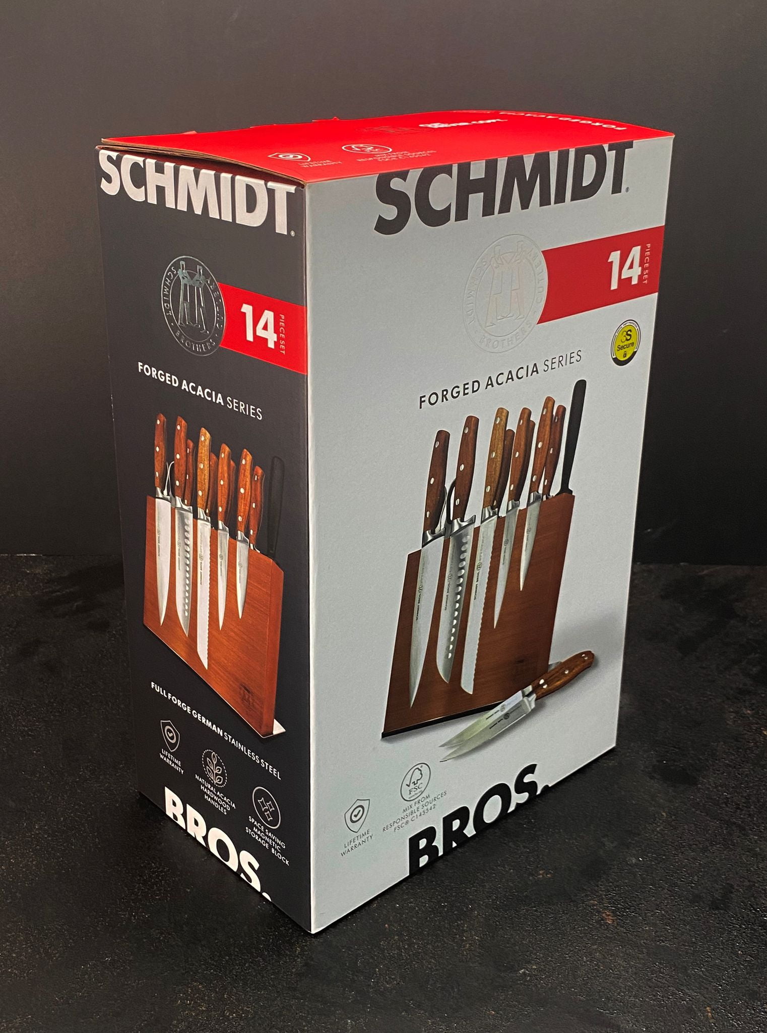 Schmidt Brothers® Cutlery 14-Piece Acacia Series Forged Stainless Steel Knife  Block Set with Acacia Wood Handles 
