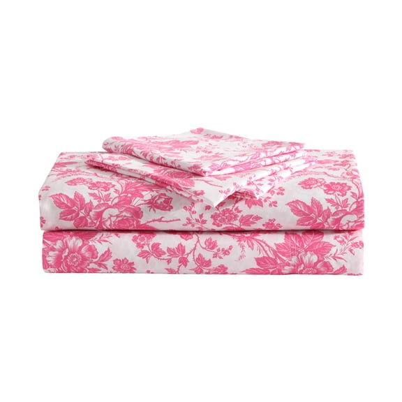 Betsey Johnson Betsey's Toile Hot Pink Twin XL Sheet Set, Soft Easy-Care Bedding, Machine Washable