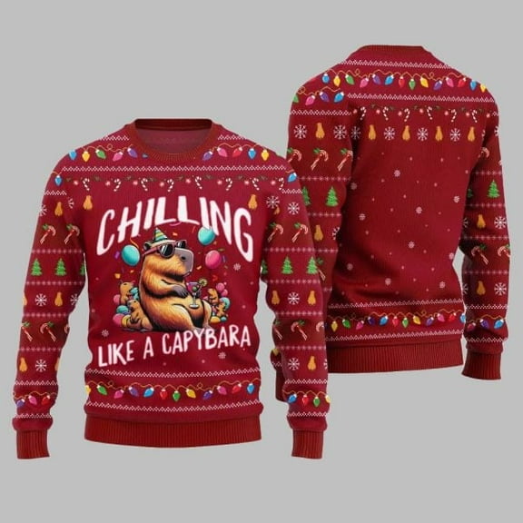 2025 Christmas Chilling Like A Capabara 3D Christmas Sweater