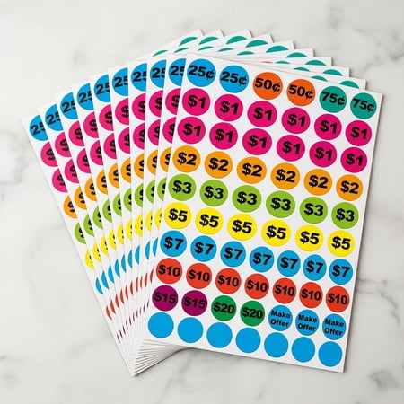 Removable Garage Sale Stickers, 1400 Pcs Yard Sale Price Stickers, 3/4" Round Preprinted Garage Sale Price Stickers Labels for Flea Markets, County Fairs & Retail